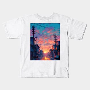 Pink city sunset Kids T-Shirt